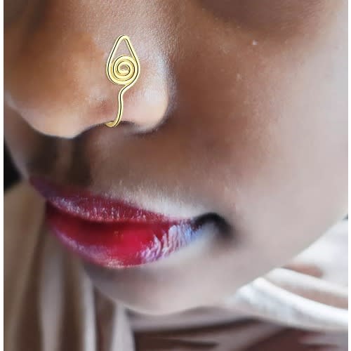 Spiral Upward Clip On Nose Ring - Gold
