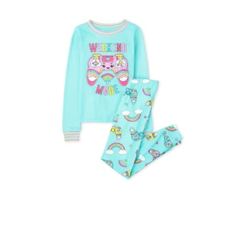Girls Rainbow Weekend Mode Snug Fit Cotton Pyjamas Sleepwear- Aqua