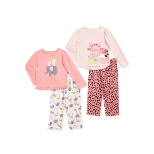 Girls Long Sleeve Pajama Set - 4 Piece