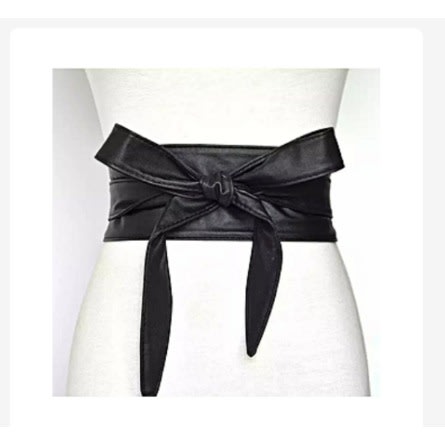 Ladies Wide Leather Waist Belt- Black