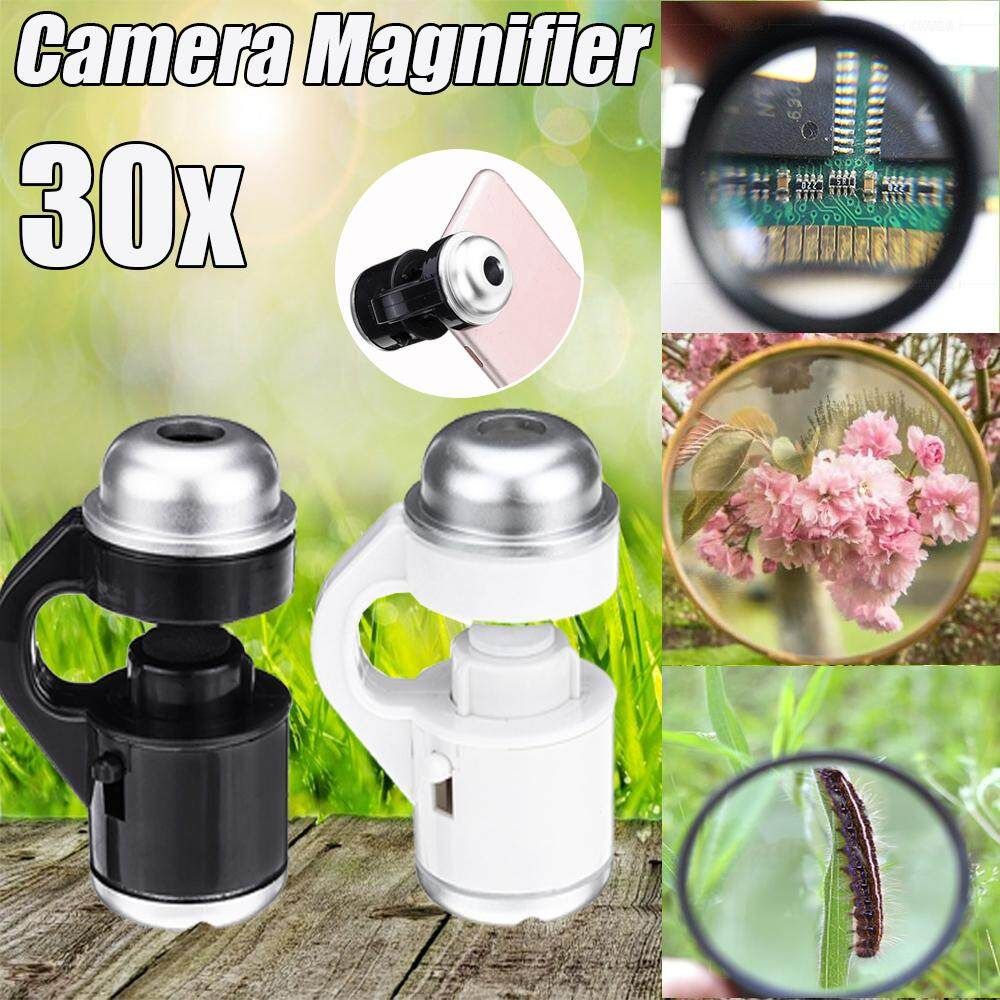30X Zoom Clip-On Microscope Bright LED Phone Magnifier Mobile Cell Phone Camera Lens With Led Light White