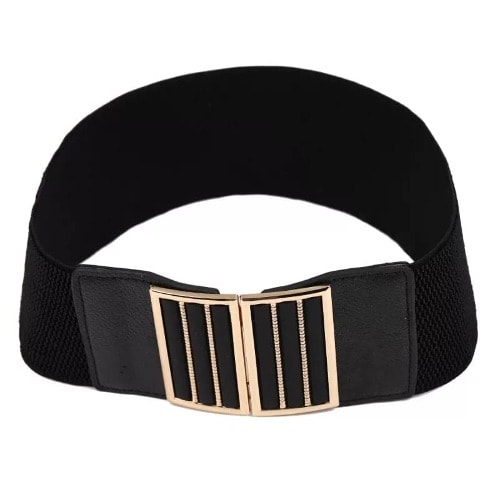 Ladies Wide Elastic Waistband Belt - Black