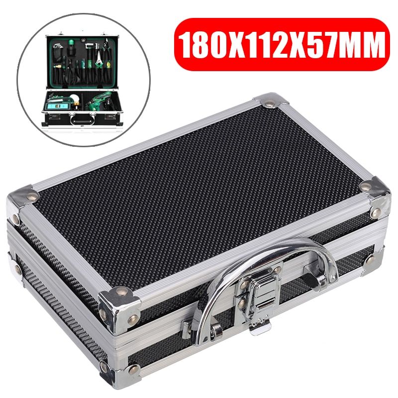 Portable Aluminium Alloy Black Tool Box Solid Durable Handle Storage Case Safe Travel Tool Organizer Box Suitcase 180*112*57mm