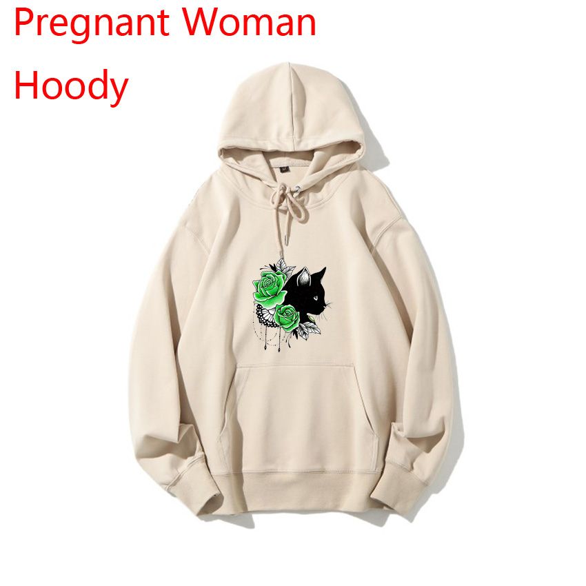 Khaki 1015-Cat Flower Funny Print Pregnant Woman Hoodie Spring Autumn Pregnant Women