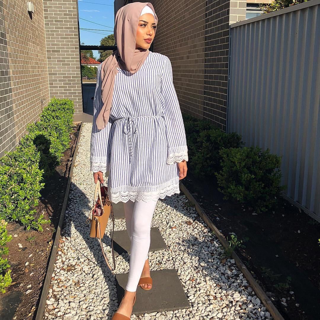 Turkish Muslim Blouse And Top Women Dubai Arab Stripe Lace-up O Neck-striped