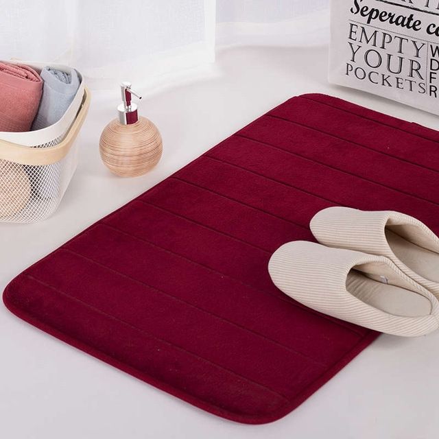 Non Slip Water Absorption Rug Bathroom Mat Shaggy Memory Foam Kitchen Door Floor Mat - 40X60CM(Red)
