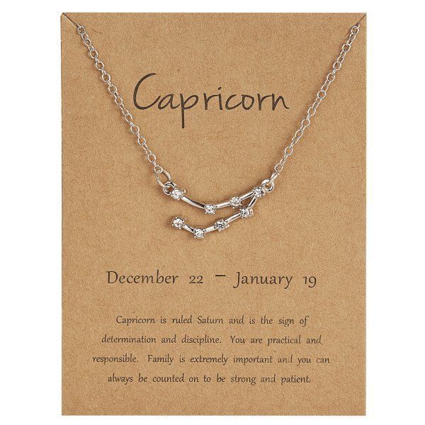 Twelve Constellations, Starry Sky, Diamond Necklace, Silver Capricorn