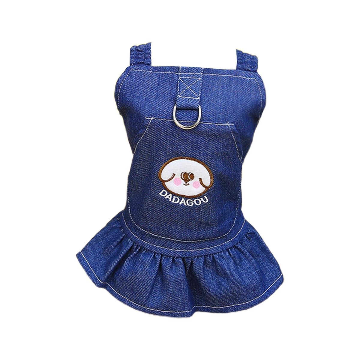 Puppy Dress Cartoon Pattern Pet Puppy Dog Denim Dress Dark Blue