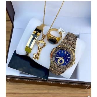 Complete Set Of Wristwatch + Necklace + Ring & Wrist Set For Him