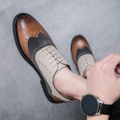 Classic Brogue Dress Shoes For Man Handmade Colour Splicing Leather Shoes Men Party Wedding Shoes Flats Men Oxfords Formal Shoes Lace Up Office Business Shoes EUR Size 38-46