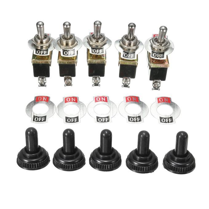 5 P S 15A 2 V SPST  Ontrol 2Pins ON/OFF Toggle Swit H Waterproof Boot-black & Silver & Red