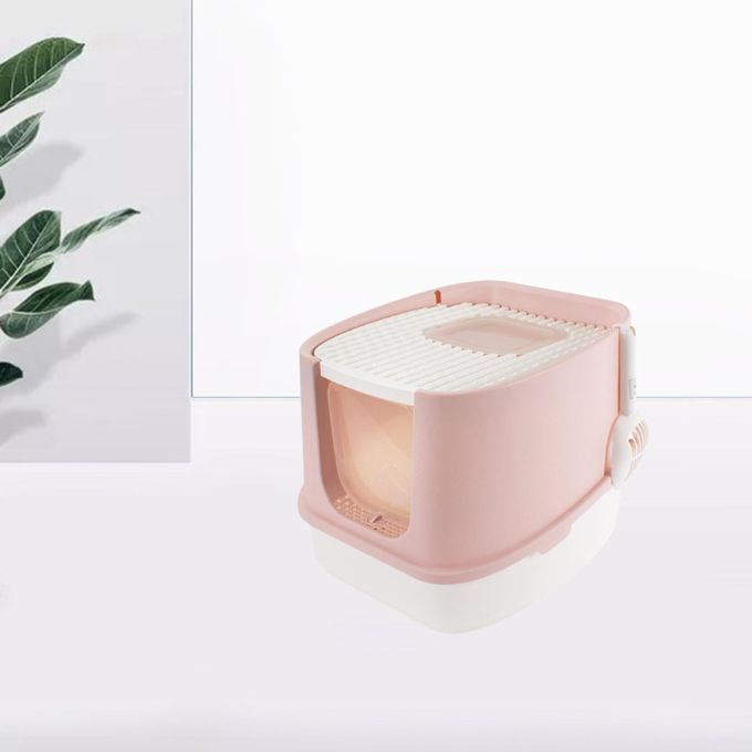 Cat Litter Box Fully Enclosed Reuse Bedpan Splash Proof Basin Pink M