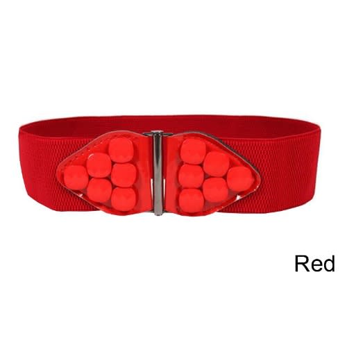 Ladies' Wide Big Resin Gem Elastic Waist Cummerbund Belt - Red