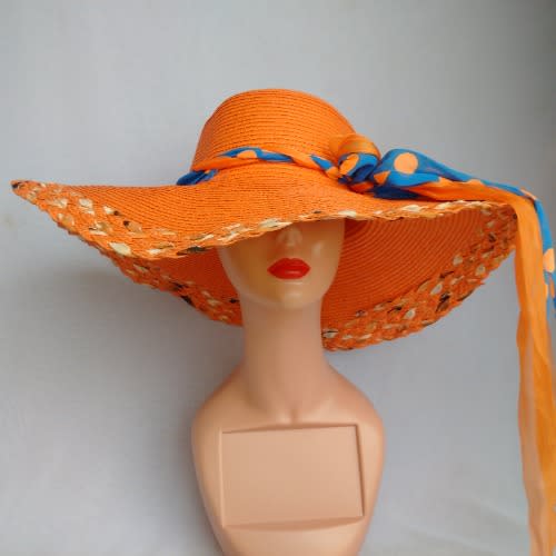 Wide Brim Hat With Double Stone Trim - Orange