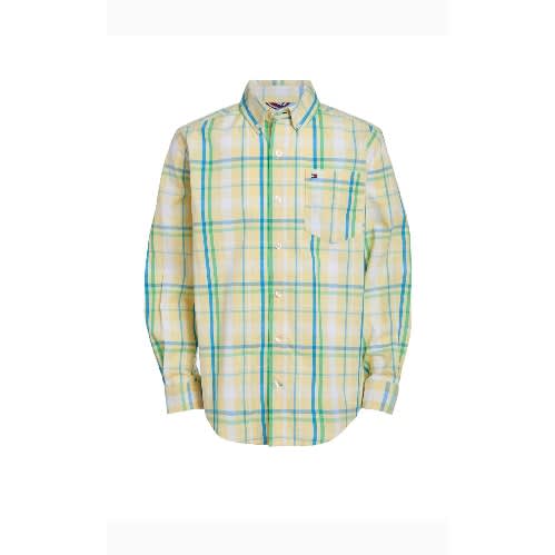 Long Sleeve Checkered Multi Stripe Shirt - Lemon and yellow