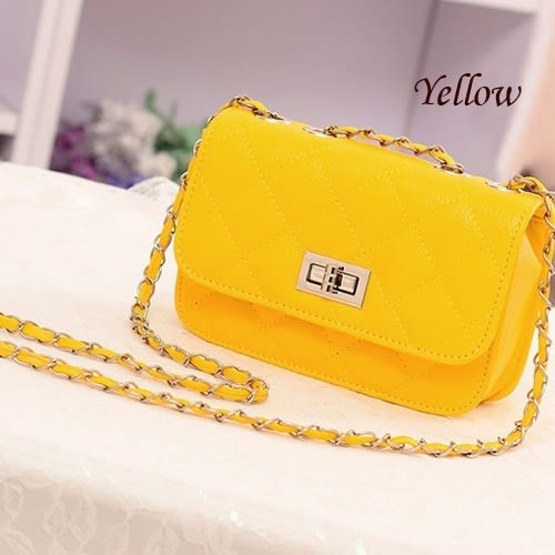 Women's Leather Cute Mini Cross Body Chain Shoulder  Purse - Yellow