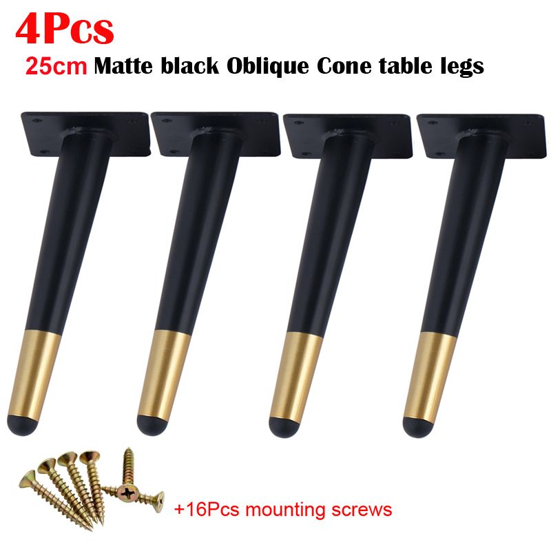 4Pcs Furniture Table Legs Black Gold Metal Tapered Feet For Sofa Cupboard Wardrobe TV Cabinet Chair 10-45CM With Mounting Screws-Black Gold 25CM