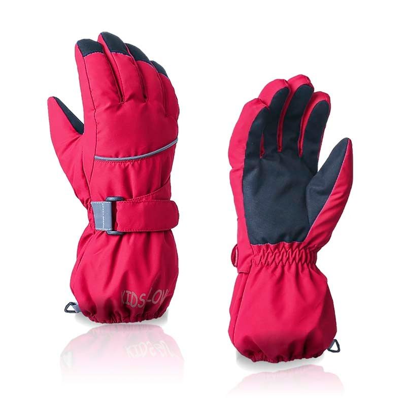 (Red)High Quality Waterproof Children Kids Ski Gloves Black Baby Winter Warm Full Finger Blue Boys Girls Snow Snowboard Gloves