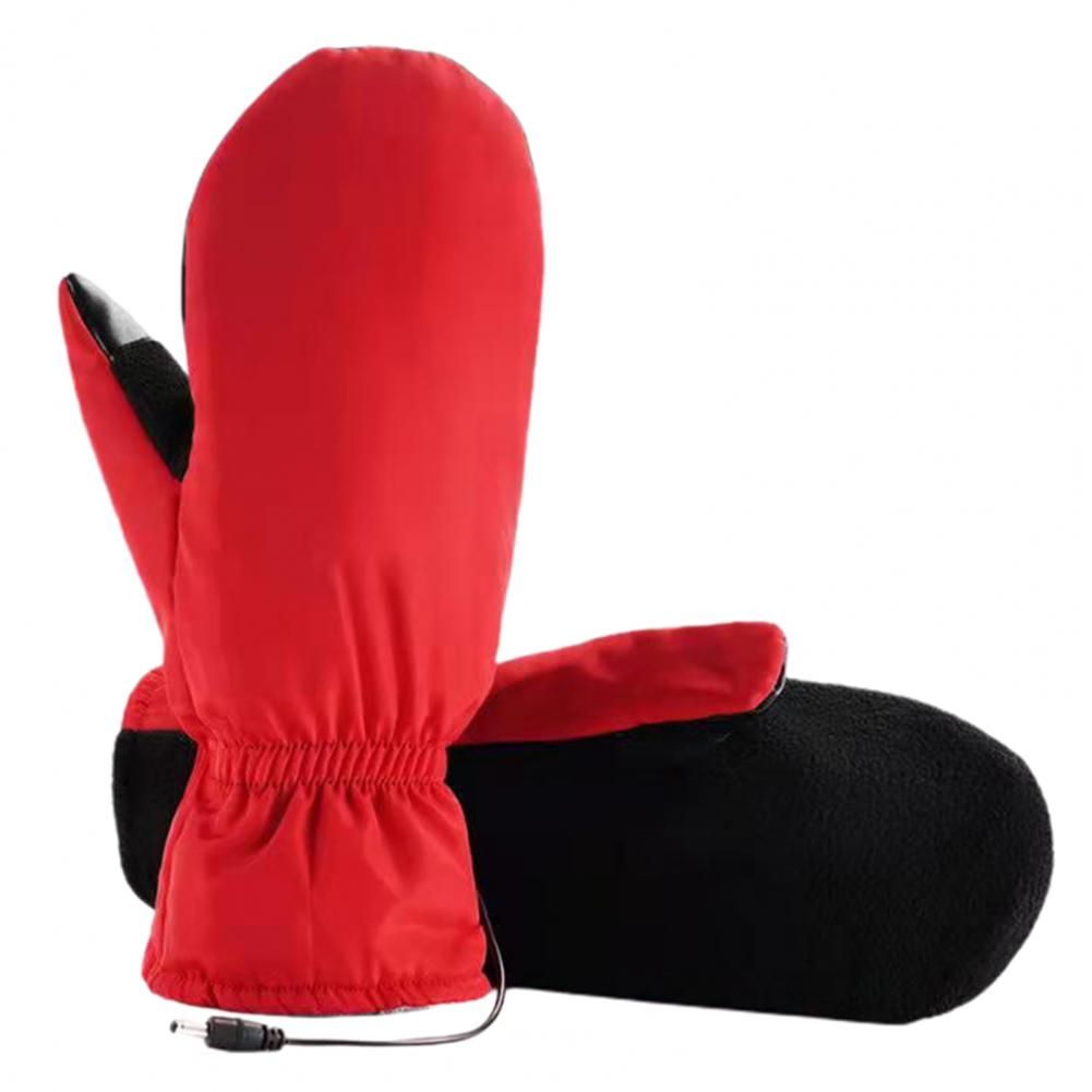 (Red)Heated Mittens Gift Heating Gloves Adjustable Keep