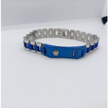 Men's Stoned Black Steel Chain Bracelet - Blue