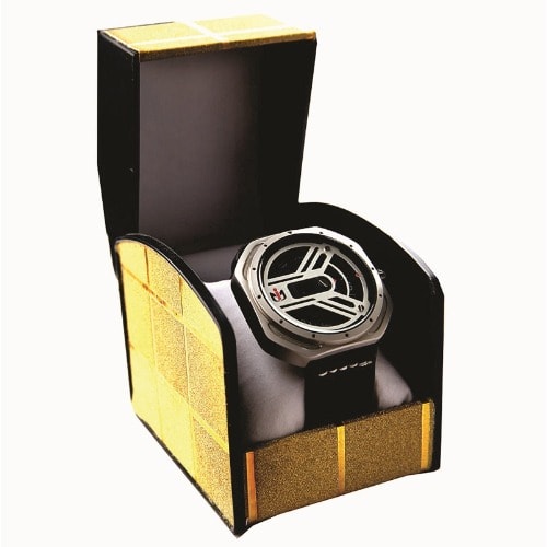 Leather Spin Wheel Wristwatch For Men - Black