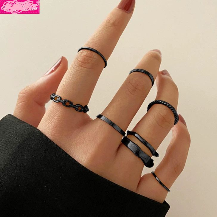 7 Black Knuckle Ring Sets