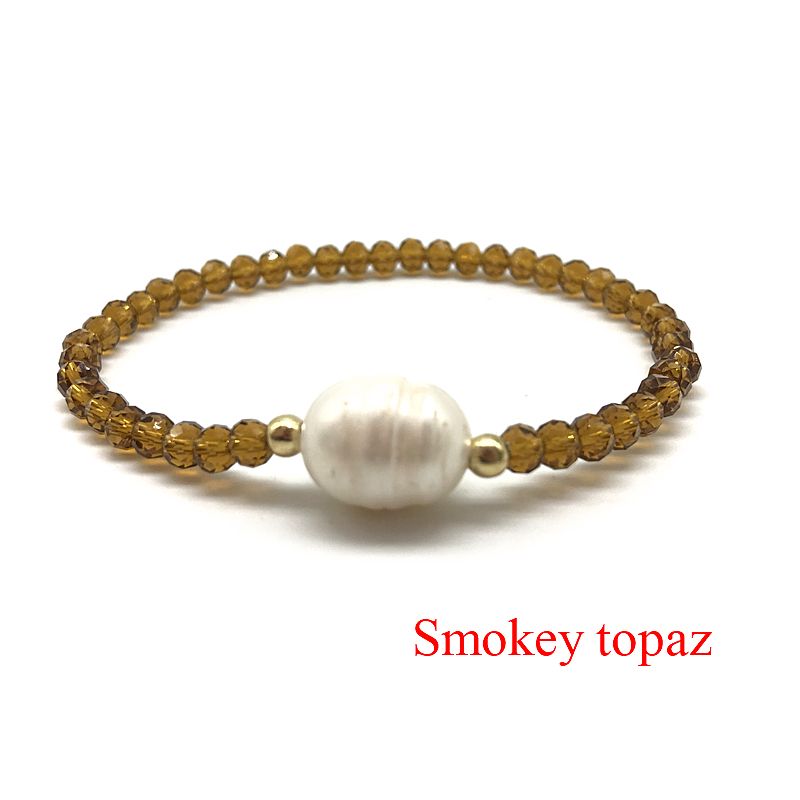 Handmade Elastic Crystal Freshwater Pearl Lets For-Smokey Topaz