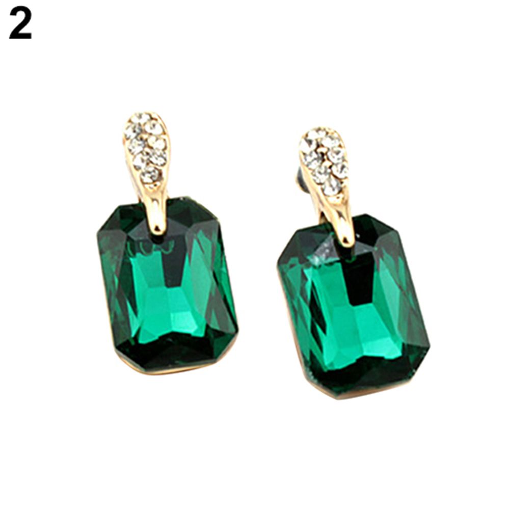 Women Elegant Rectangle Rhinestone Ear Studs Earrings Jewelry Birthday Gift-Green