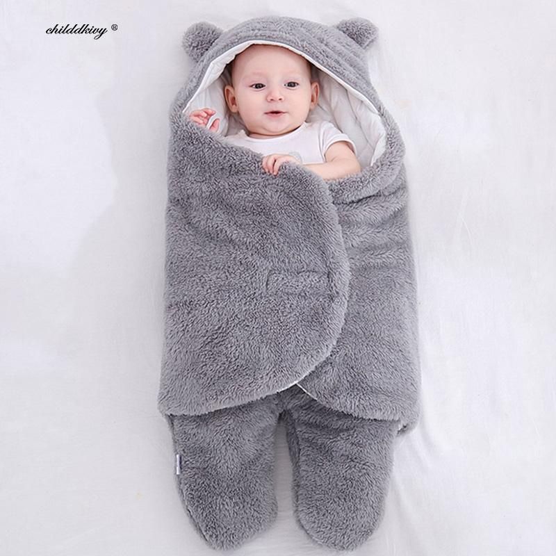 born Baby Wrap Blankets Autumn Winter Soft Infant Baby Sleeping Bags Flannel Fleece Cocoon For Babies  Born Sleepsack 0-9M