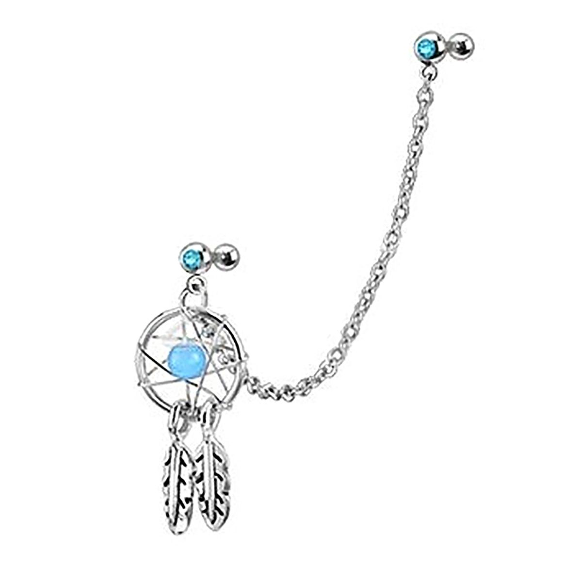 Dream Catcher Star Helix Tragus Cuff Ear Piercing Cartilage Stud Dangle Earring-Blue