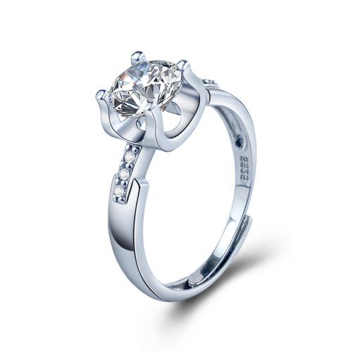 Diamond Inlaid Open Wedding Ring Ox Horn Four Claw 925 Silver Ring