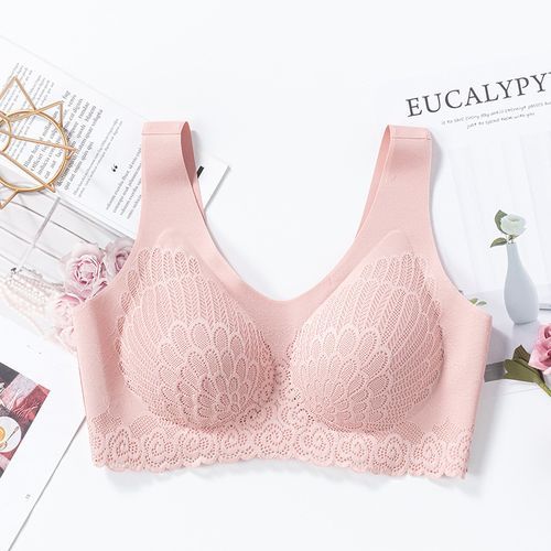 Pink Lace Bra Top Women Plus Size Push Up Wireless Lingerie Full Cup Sexy