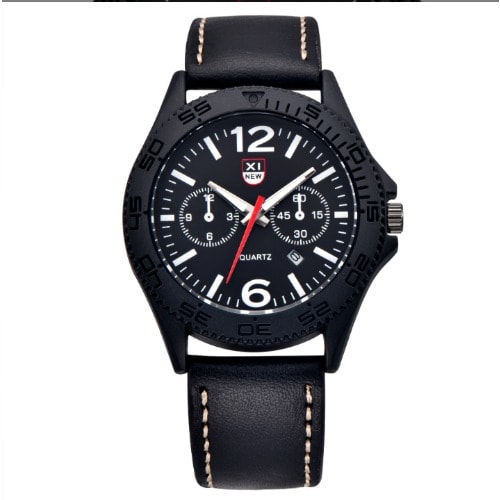Xinew Business Men Leather Wristwatch - Black