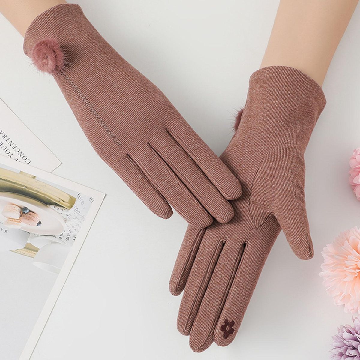 1 Pair Motorcycle Female Winter Thermal Sports Cycling Brown