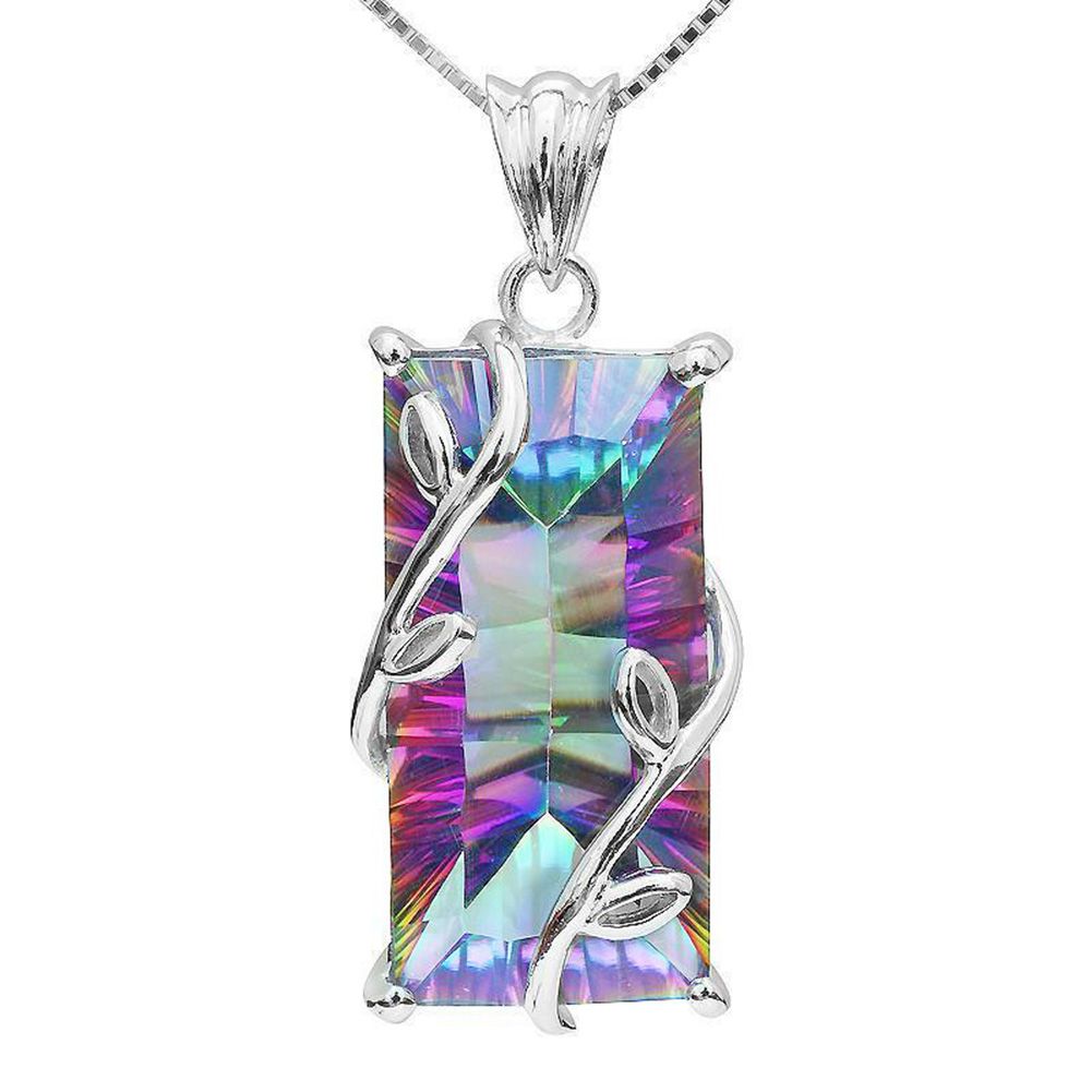 Mystic Rainbow Faux Topaz Vine Leaf Pendant-Multicolor