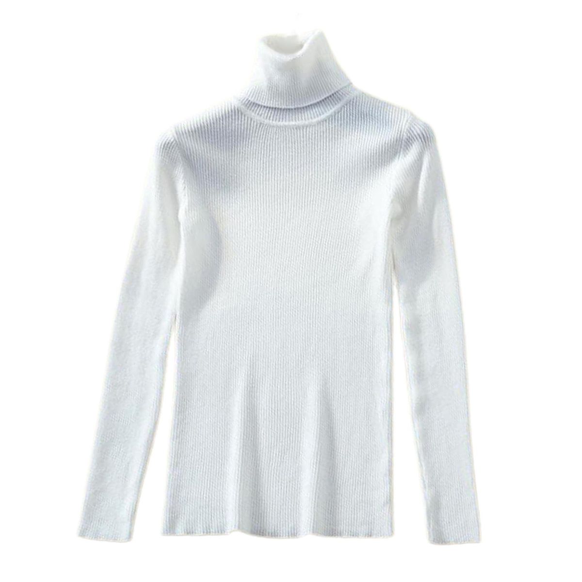 Womens Winter Turtle Neck Tops Knitted Ladies Casual Sweater White