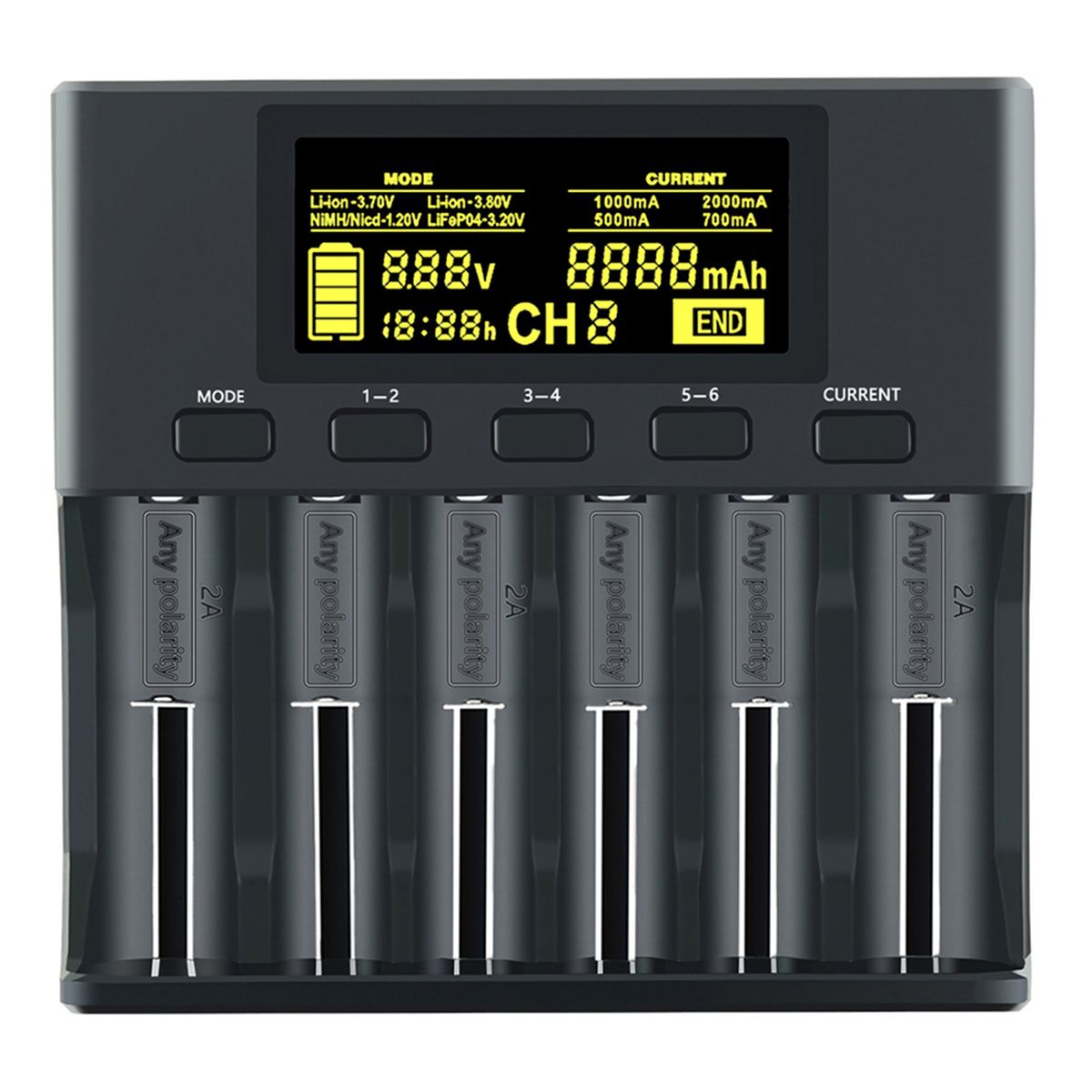 Lii-S6 Battery Charger 18650 Charger 6-Slot Auto-Polarity