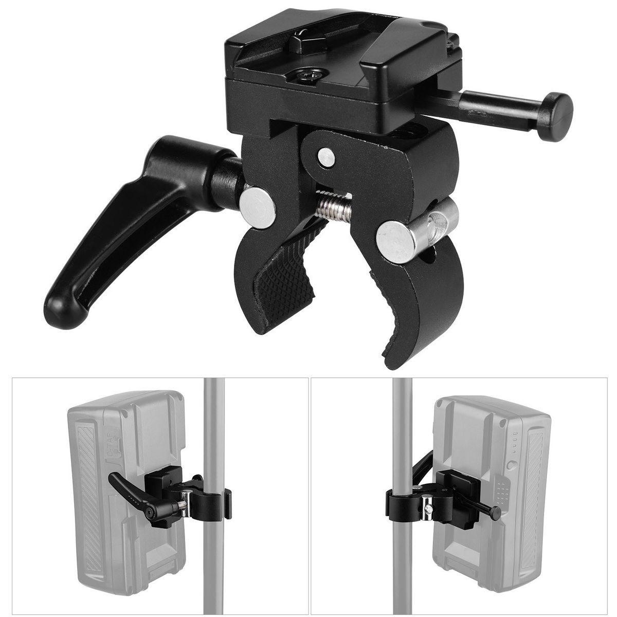 V-Mount Battery Adapter With Clamp For Mounting To Light