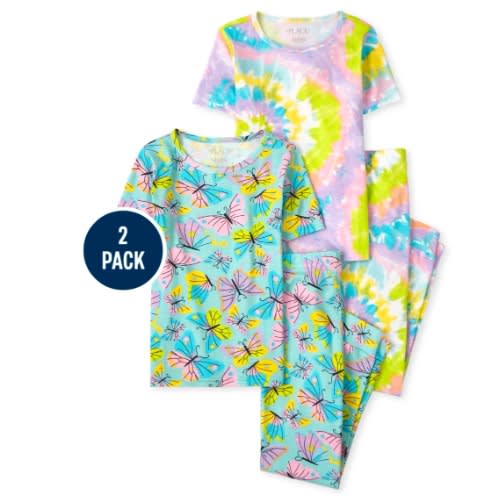 Girls Butterfly Tie Dye Snug Fit Cotton Pyjamas Sleepwear- 2 In 1