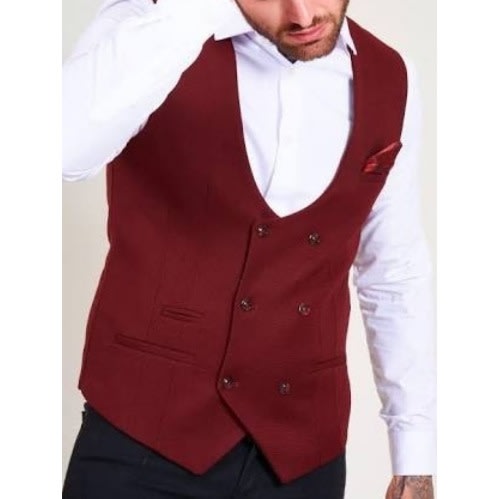 Men's Double Breasted Waistcoat  - Wine
