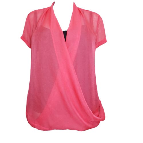 Raspberry Chiffon Crepe Drape Wrap Blouse