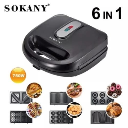 Sokany 6 In 1 Sandwich Maker + Grill + Toaster + Waffle Maker