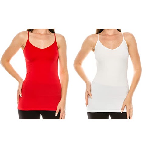 Ladies Stretchy Camisole With Adjustable Straps - White & Red -2Pieces