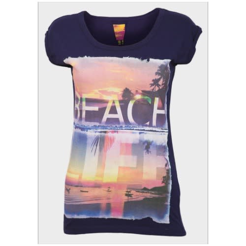 Ladies Beach Life Printed T Shirt - Deep Blue