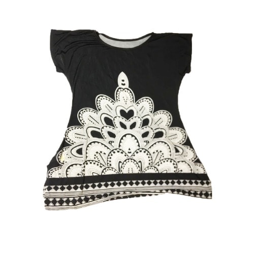 Ice Silk Temple Print Blouse - Black
