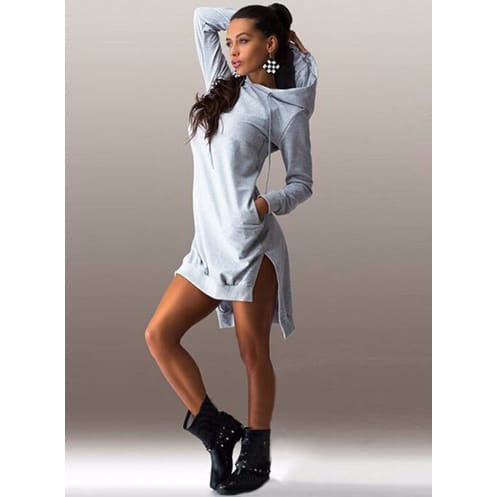 Women's Grey Hoody Neck Sweater Gown