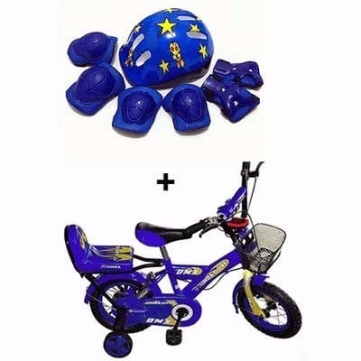 Kids Bicycle + Safety Gears + Helmet - Blue