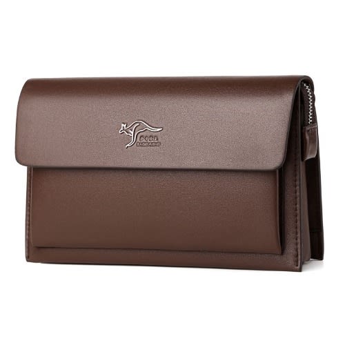 Men's Clutch Bag - Anti-theft Code Lock - Zipper Leather Wallet - Brown