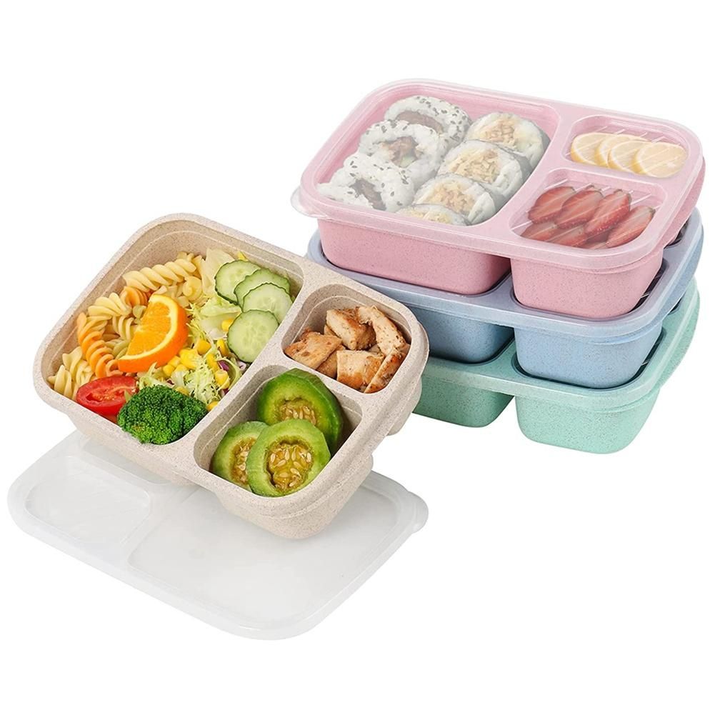 4 Pack Bento Lunch Box,3-Compartment Meal Prep Containers,Lunch Box for Kids,Reusable Food Storage Containers -Stackable