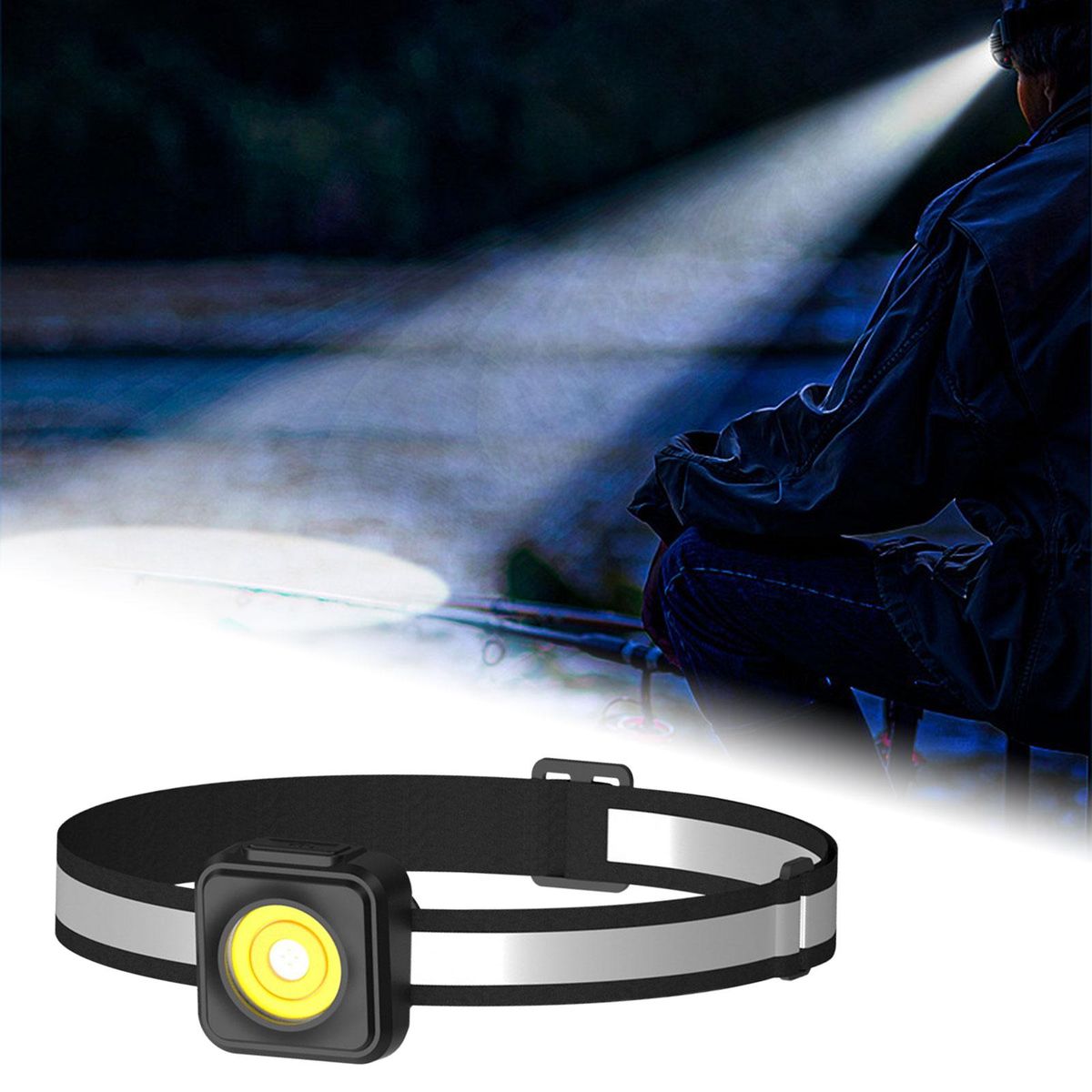Floodlight Flashlight Head Band Lamp  For Emergency Black